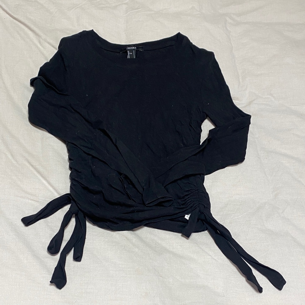 Forever 21 Black Ruched Blouse with Side Ties
